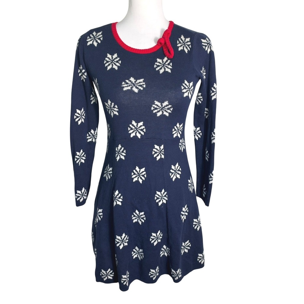 HANNA ANDERSON Girls 10 Navy Blue Snowflake Cotton Sweater Dress Winter Holiday